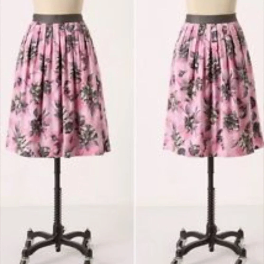Anthropologie Odille pink grey floral skirt Sz 0 - Picture 1 of 8
